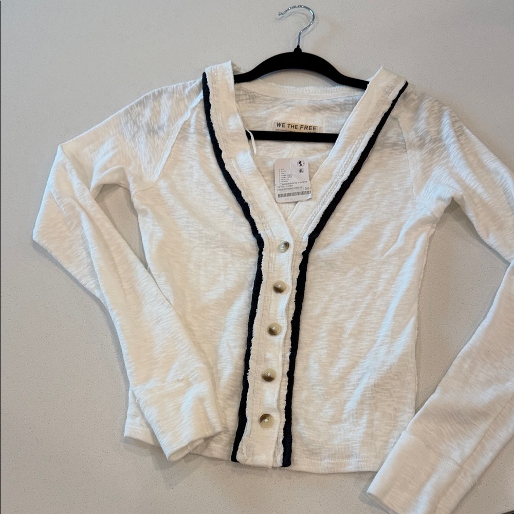 Free People Ivory Cardigan with Black Trim